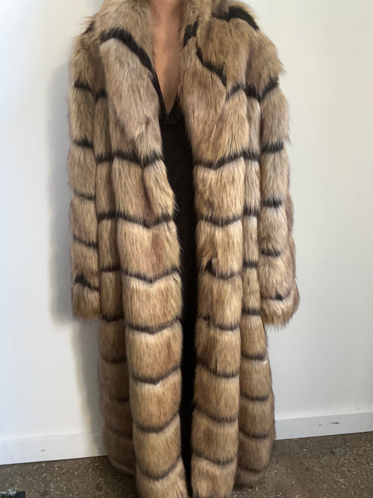 Vintage Faux Fur Tan + Black Jacket Size 2X