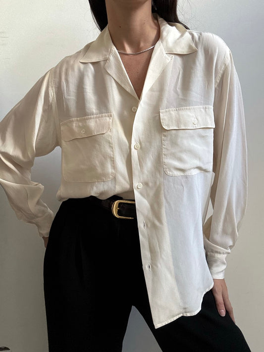 Vintage Ralph Lauren Cream Silk Blouse Size Large