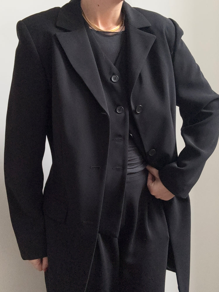 Vintage Black Waist Coat and Coat Set Size Large