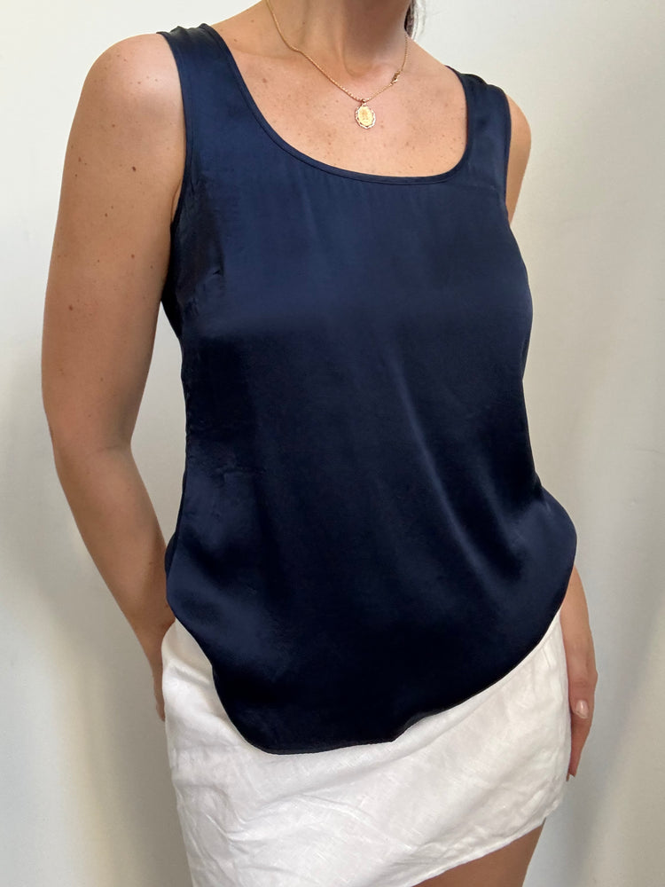 Vintage Navy 100% Silk Blouse Size Small