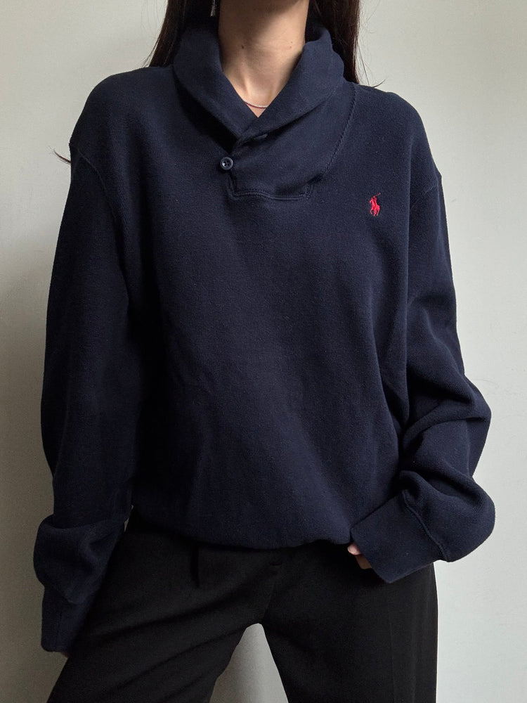 Vintage Polo Ralph Lauren Navy Blue Pullover + Shawl Collar Extra Large