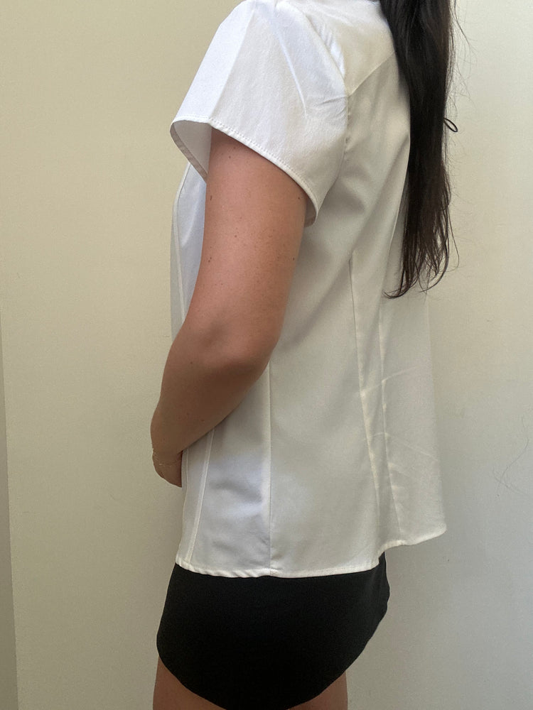 Vintage White Poplin Fitted Blouse Size Large