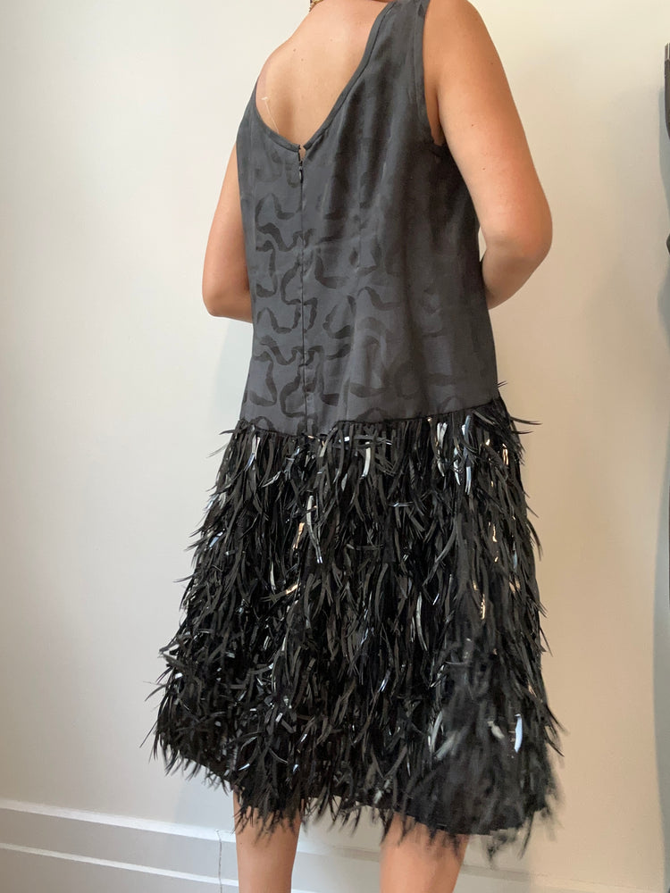 Vintage 60's Black Textured Fringe Sequin Dress Size L