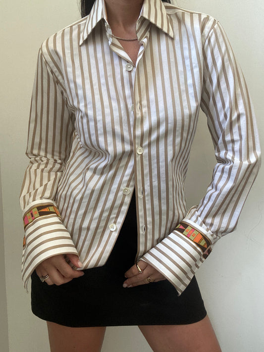 Vintage Cotton Poplin + Detailed Sleeve Button Up Top Size Small