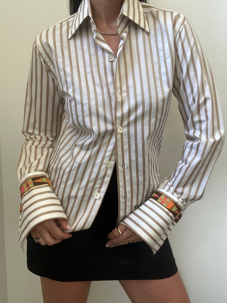 Vintage Cotton Poplin + Detailed Sleeve Button Up Top Size Small