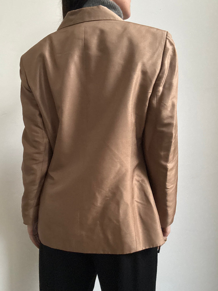 Vintage Pure Silk Light Brown Blazer Size Large