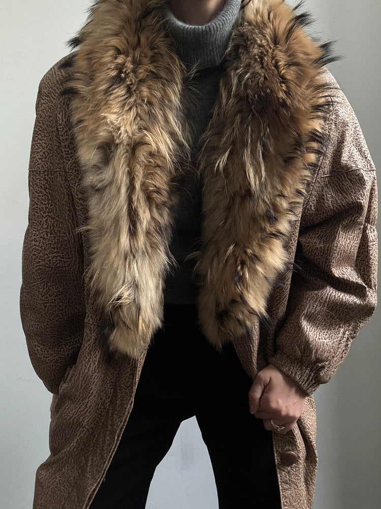 Vintage Textured Brown + Nude 80's Leather Jacket Size Medium