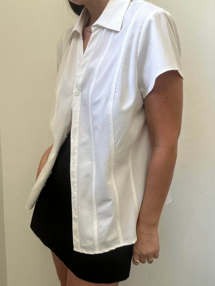 Vintage White Poplin Fitted Blouse Size Large