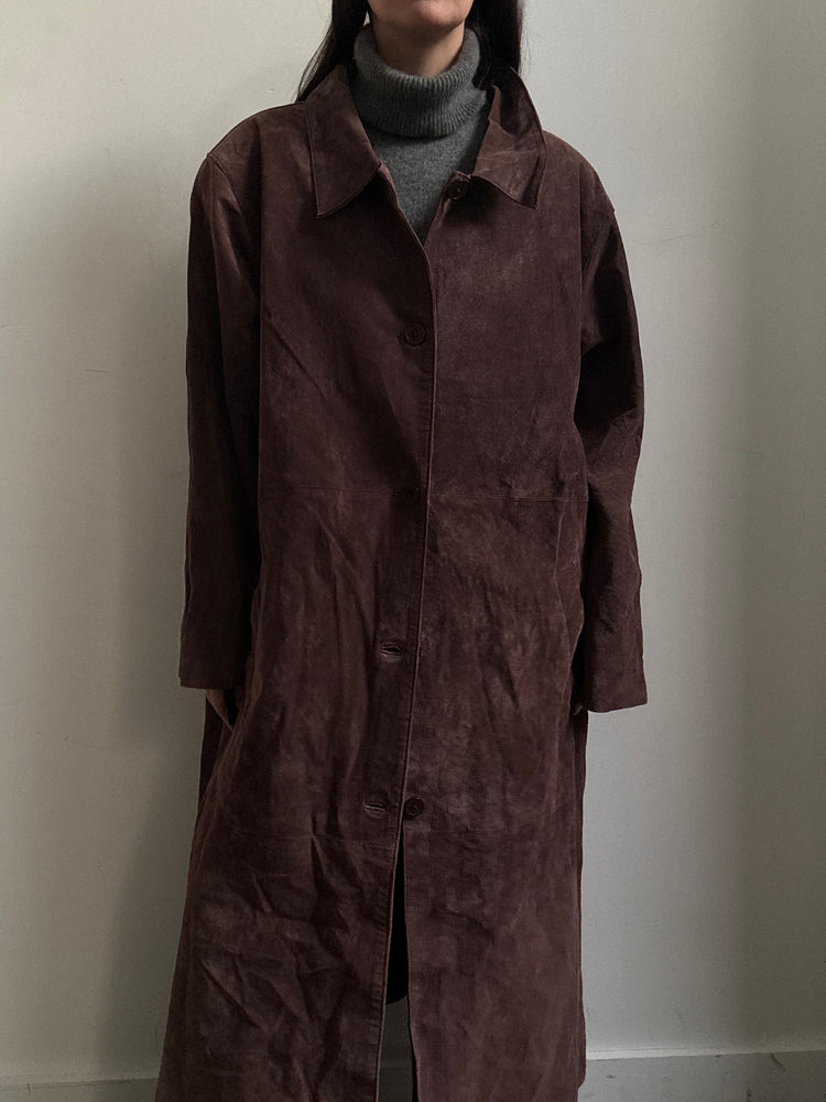 Vintage Brown Suede Trench Coat Size XL