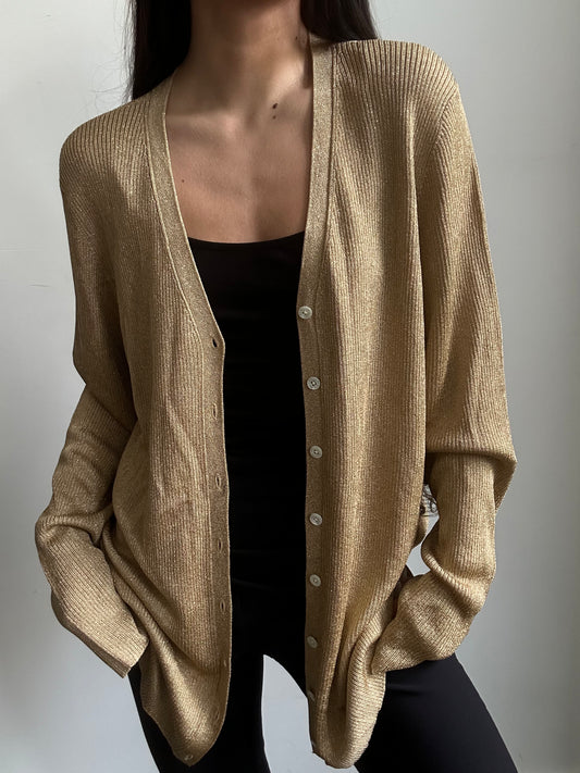 Vintage Ralph Lauren Gold Shimmery Cardigan Size 2XL