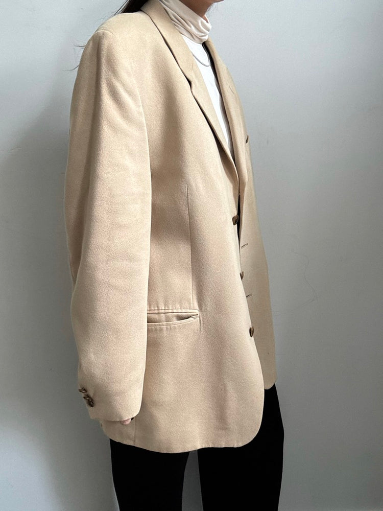 Vintage Lord + Taylor Beige Faux Suede Blazer Size Large