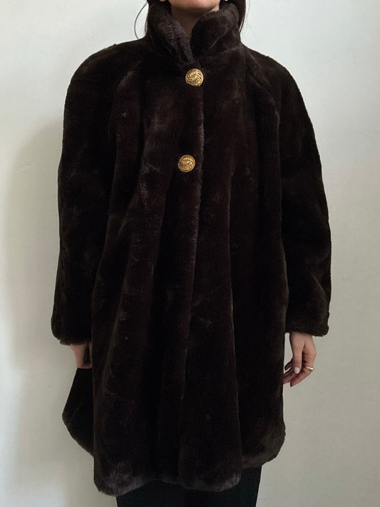 Vintage Brown Faux Fur Gold Buttoned Jacket