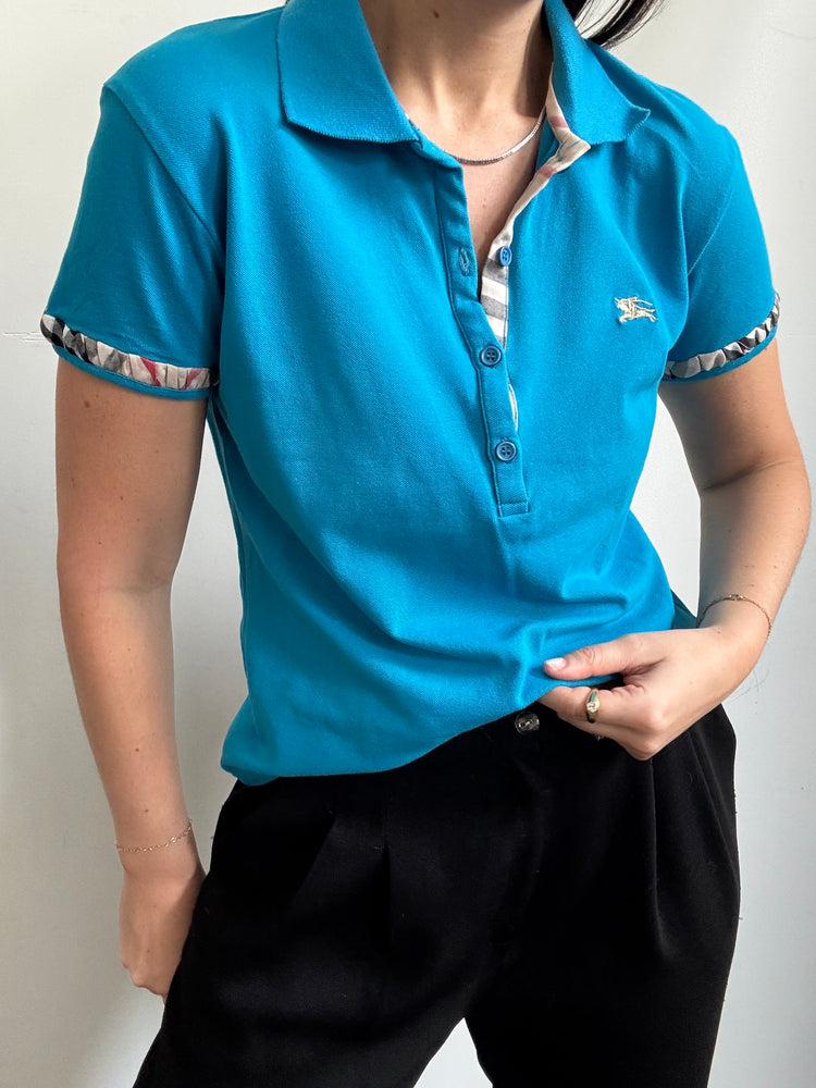 Vintage Blue Burberry Polo Shirt Size Large