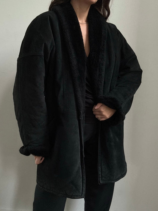 Vintage Black Suede Thick Jacket Size Medium