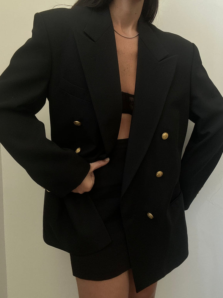Vintage Twill Black Blazer With Gold Buttons Size Medium