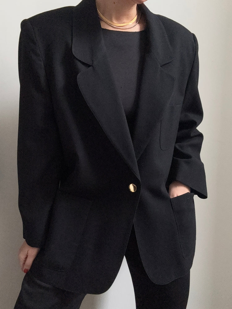 Vintage Black Blazer with Gold Button Detail Size Large