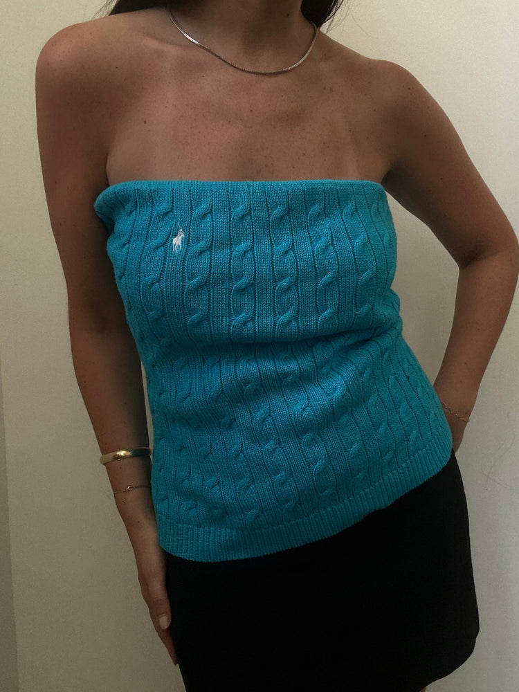 Vintage Ralph Lauren Strapless Cable Knit Tube Top Size Large