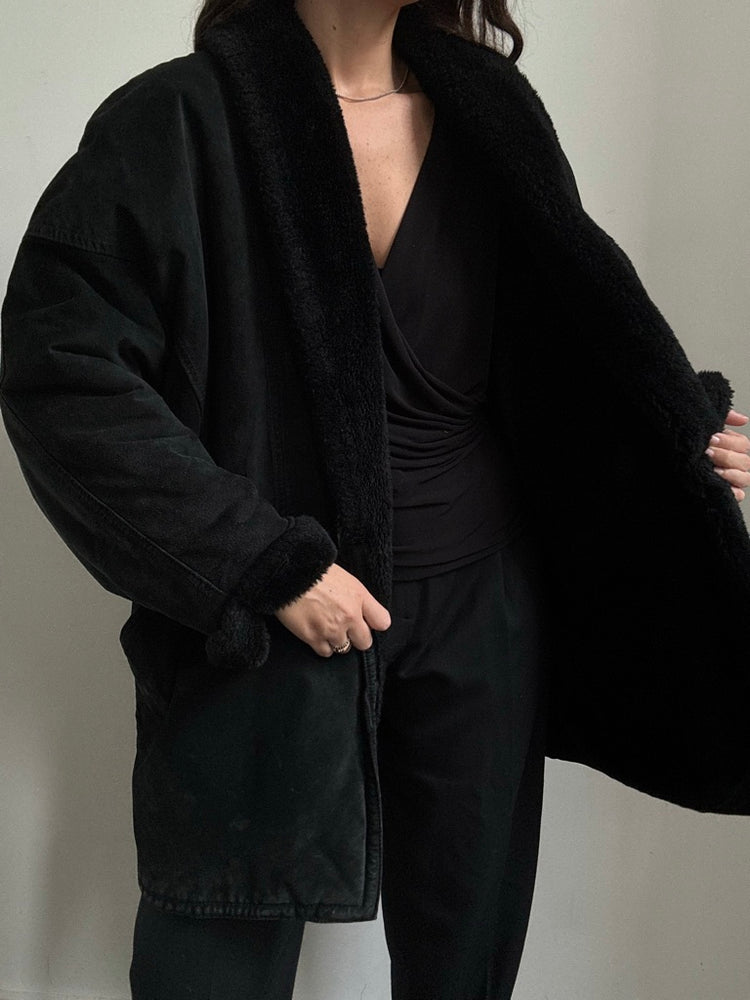 Vintage Black Suede Thick Jacket Size Medium