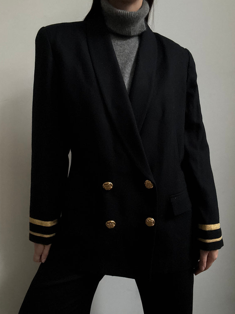 Vintage Military Wool Jacket + Metal Gold Buttons Size 4-6