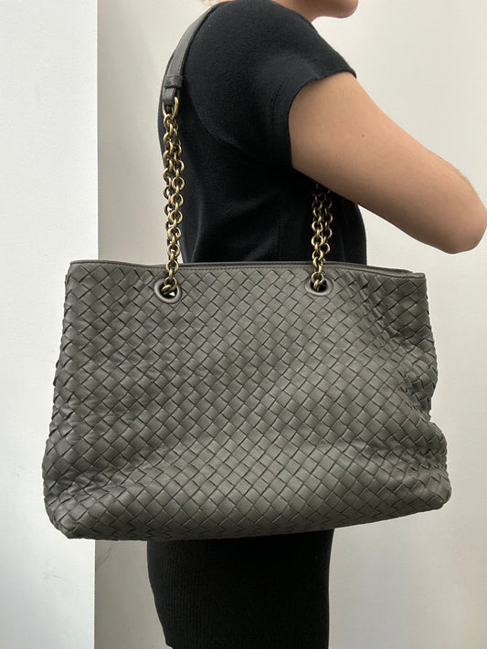 Bottega Veneta Deep Grey Nappa Intrecciato Tote Bag