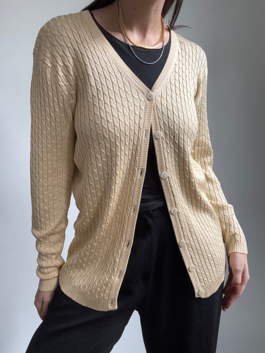 Vintage Silk Tan Cable Knit Sweater Size Large