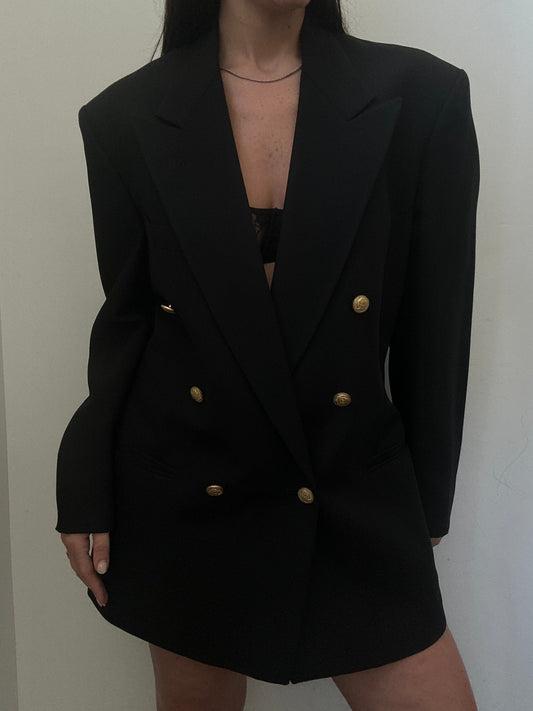 Vintage Twill Black Blazer With Gold Buttons Size Medium