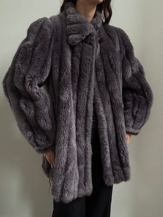 Vintage Gray Faux Fur Jacket Size Medium
