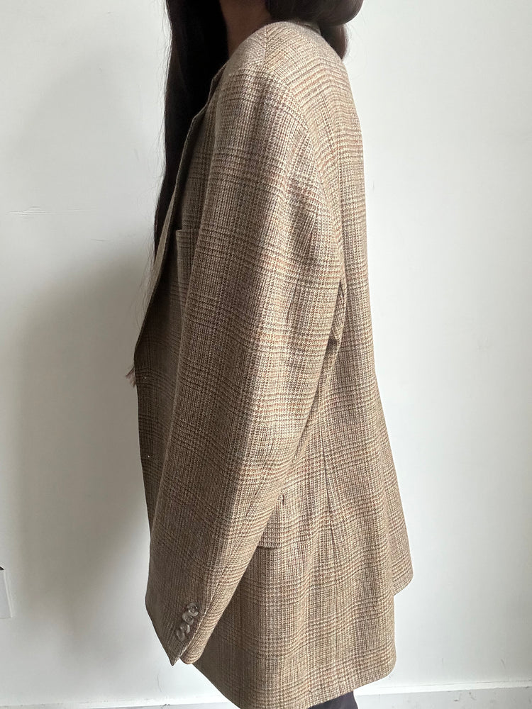 Vintage Beige Blend Plaid Blazer Size Large