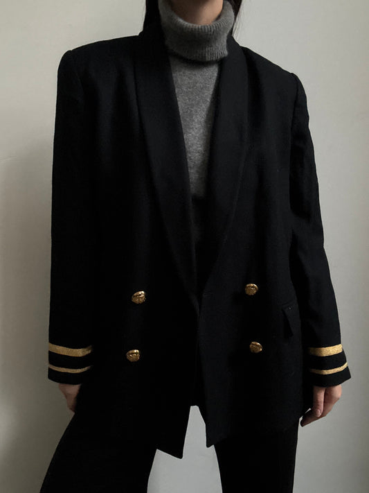 Vintage Military Wool Jacket + Metal Gold Buttons Size 4-6