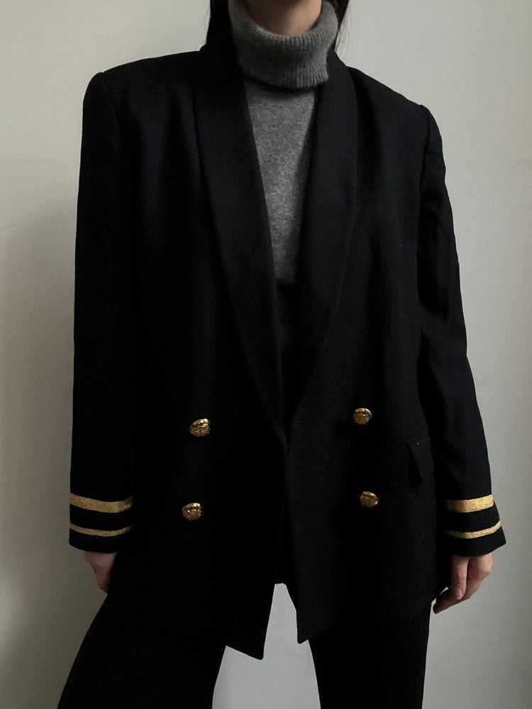 Vintage Military Wool Jacket + Metal Gold Buttons Size 4-6