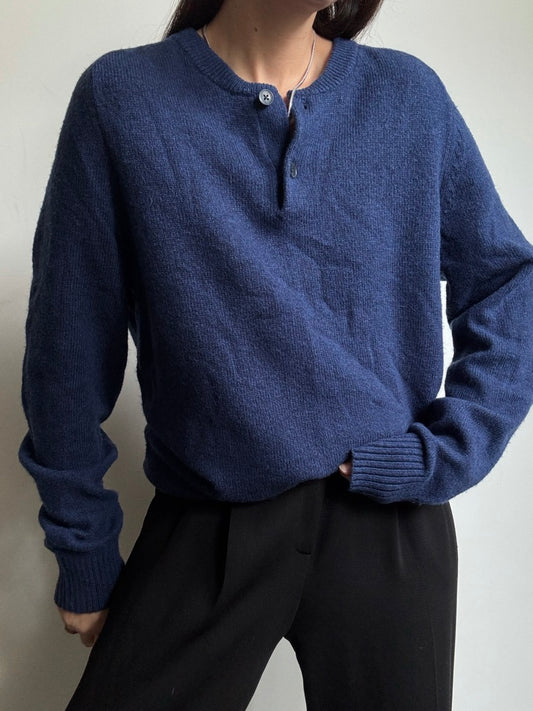 Vintage Deep Blue Quarter Buttoned Pullover Size Large