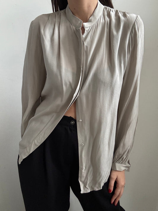 Vintage Grey Silk Button Up Blouse Size Medium