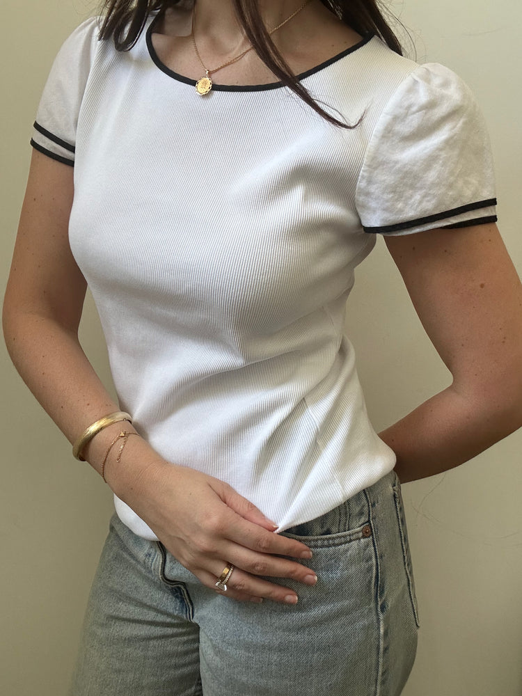 Vintage Ralph Lauren White Top With Black Trim Size Large