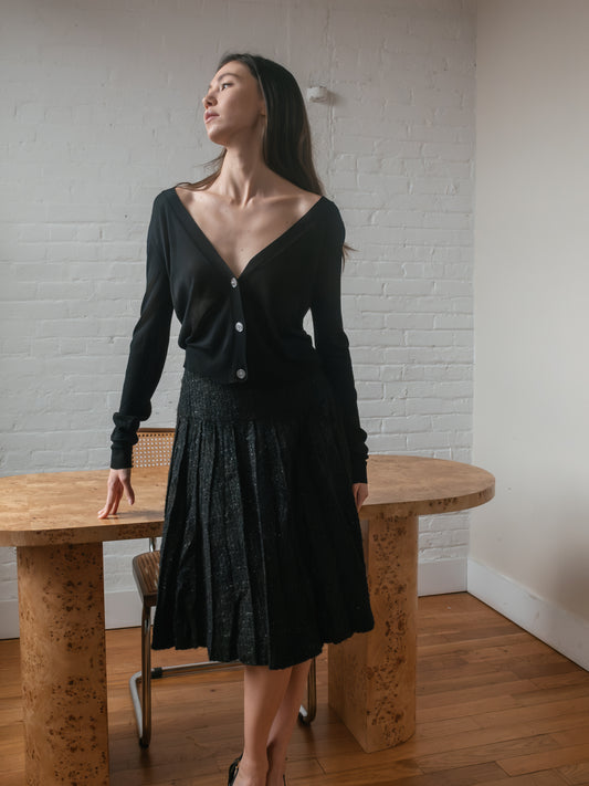 Vintage Oscar De La Renta Midi Black Tweed Skirt Size XS