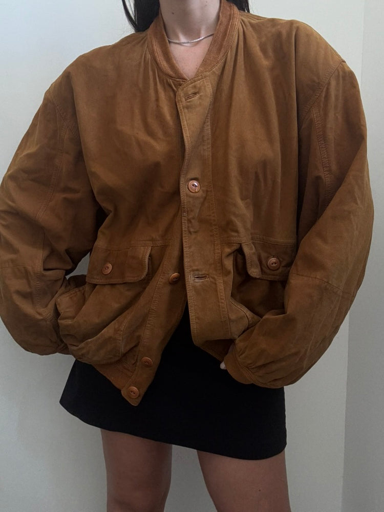 Vintage Brown Italian Suede Bomber Size Medium