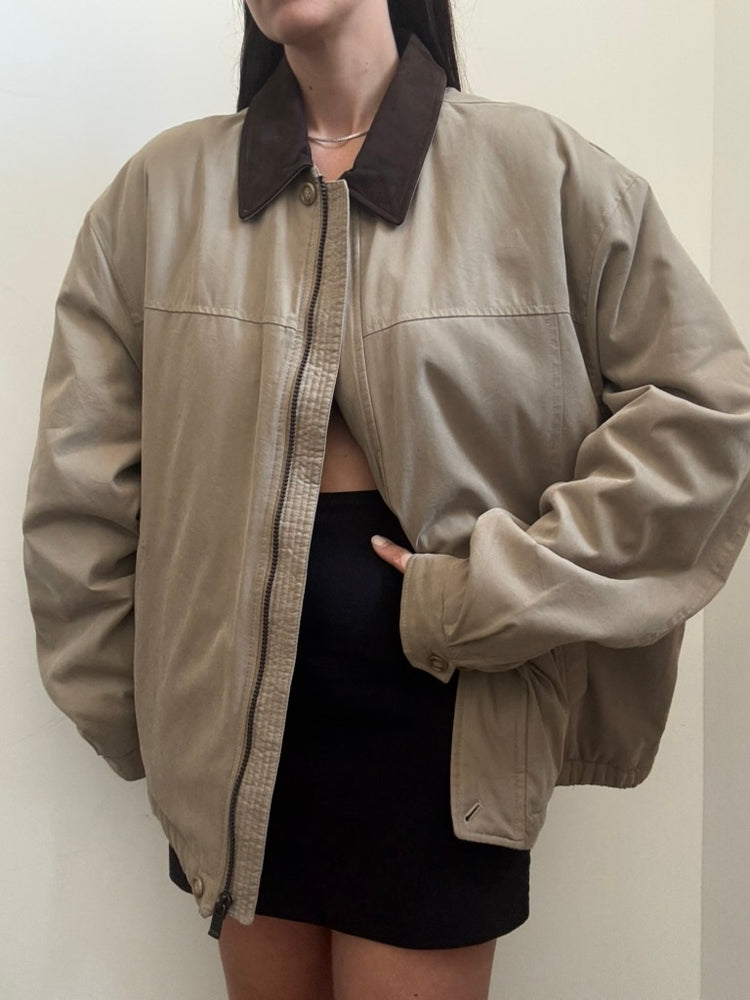 Vintage Tan Bomber Jacket Size XL