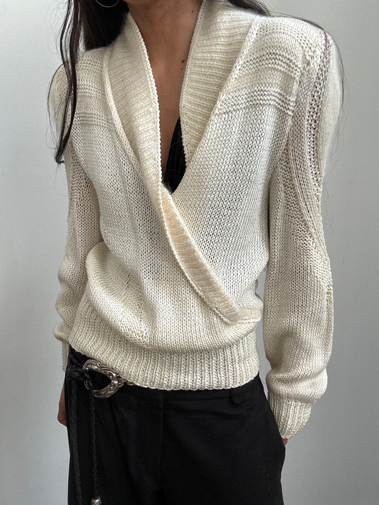 Vintage Cream Wrap Sweater Size Medium