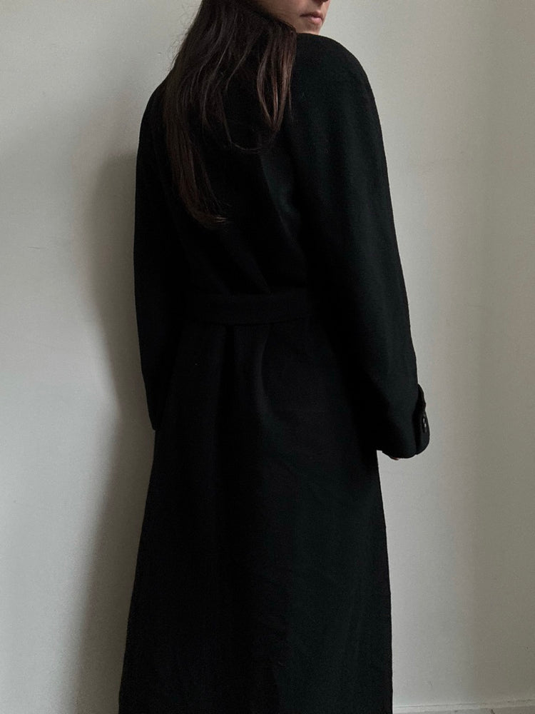 Vintage Black Pure Cashmere Belted Coat Size Large