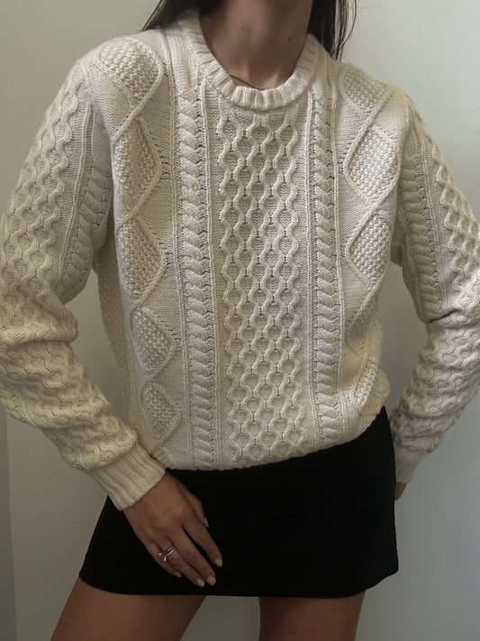 Vintage Scottish Ivory Knit Sweater Size Small
