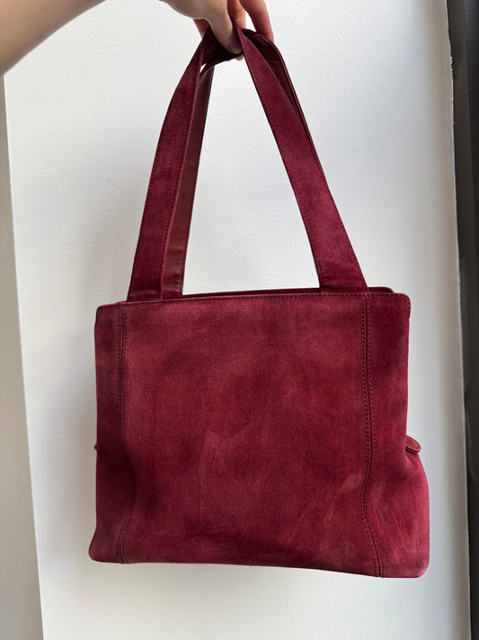 Vintage Chanel Suede Red Shoulder Tote