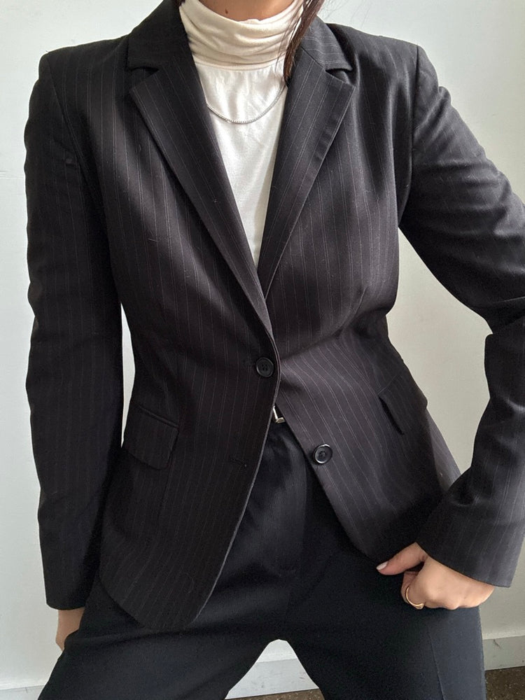 Vintage Calvin Klein Black Pinstripe Fitted Blazer Size Small