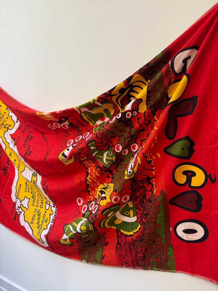 Vintage Red Curacao Wrap Sarong Scarf