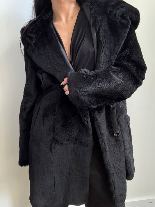 Vintage Black Dyed Rabbit Fur Coat Size S/M