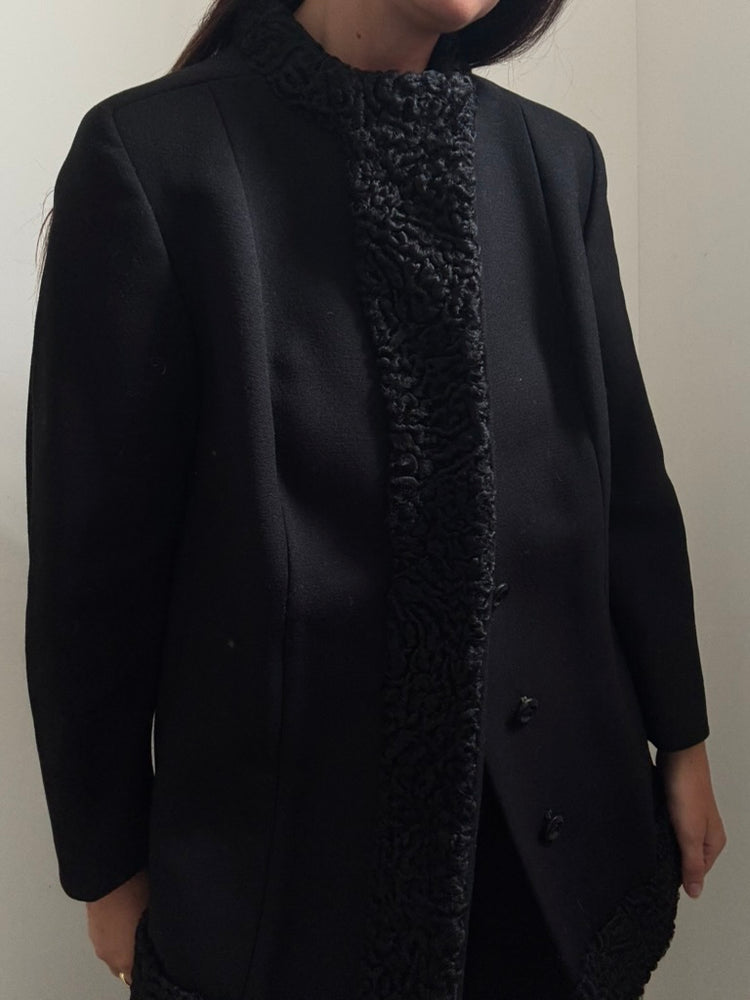 Vintage Persian Lamb Black Mid-Length Coat Size Small
