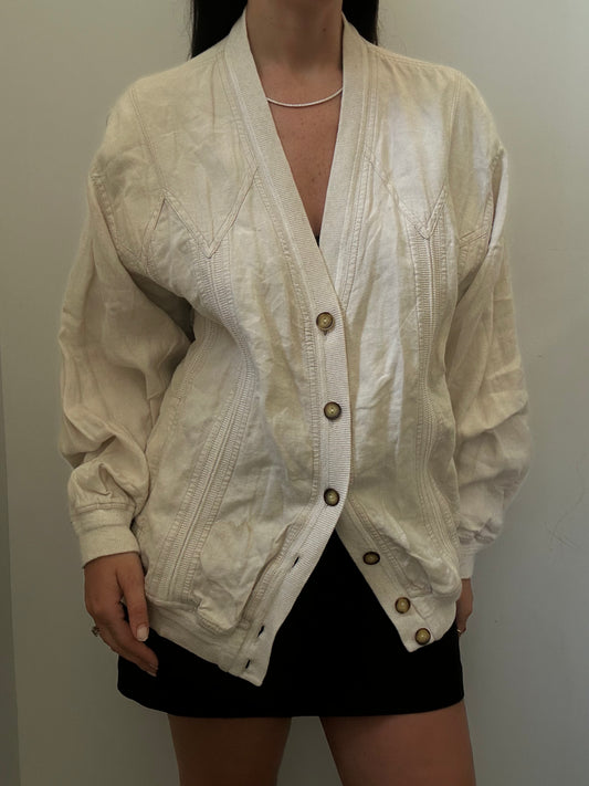 Vintage Ivory Linen Buttoned Jacket Size Large