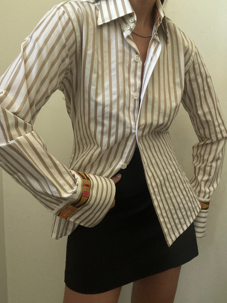 Vintage Cotton Poplin + Detailed Sleeve Button Up Top Size Small