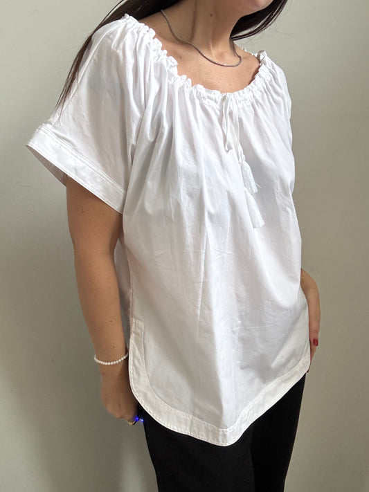 Vintage White Boatneck Blouse Size Large