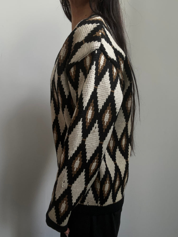 Vintage Knit Argyle Sweater Size Small