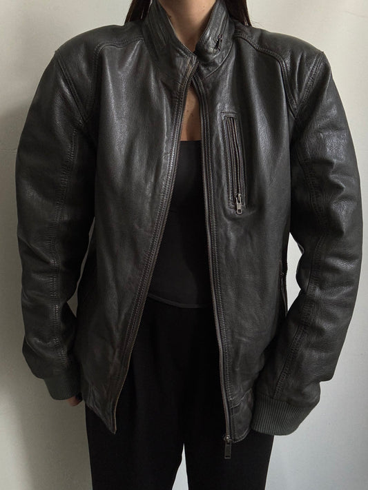 Vintage Dark Grey Leather Jacket Size Large