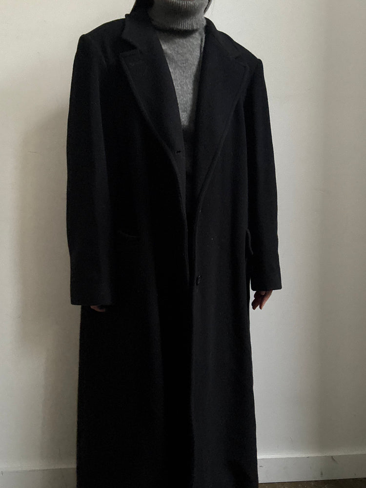 Vintage Pure Wool Chic Black Long Coat Size Medium